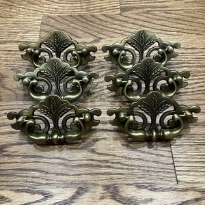 Set Of 6 Vintage Continental Brass Plated Drawer Pulls Wheat Pattern Salvaged